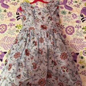 Blue Casual Dress with Floral Pattern and Short Sleeves